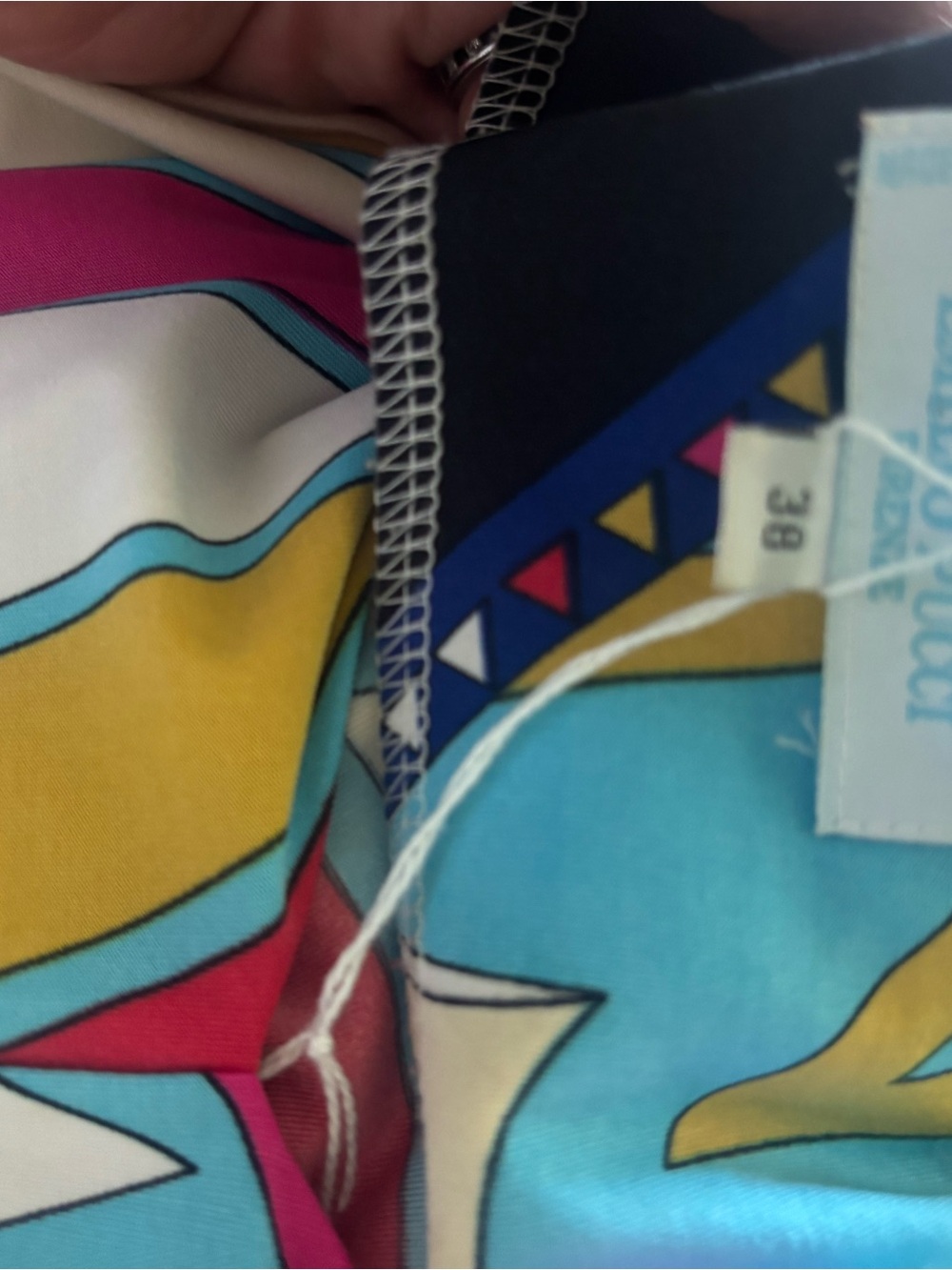 Geometric Print Midi Slip Dress with Thin Straps - Pink & Turquoise - Picture 3 of 3